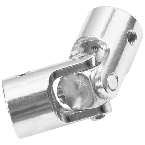 Metal U-joint coupler for 12mm to 12mm shafts; chrome finish, rotatable joint for RC boats/robots