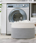 XXL Cotton Rope Blanket Storage Basket 21x21x13.6 Inches Round Toy Organizer For Blankets Towels in front of washing machine