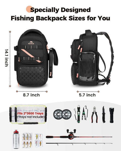 Women's Fishing Sling Bag With Lure Rod Holder And Phone Pouch Waterproof 3600 Tackle Backpack dimensions and tools