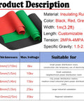 Built Different Heavy Duty 35 KV Insulating Rubber Flooring Mat Anti Static Industrial Grade Safety Thick Cuttable Electric Shock Protection Pad Black, colors red and green stacked.