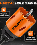Bi-Metal Hole Saw Kit With One Arbor Fits All, 17-Piece Set From 3/4 to 2-1/2 Inch Hole Saws, Includes Drill Bits, Hex Key, Storage Case