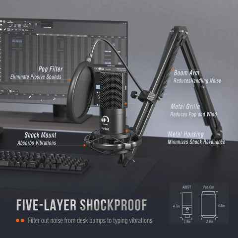 Plug And Play USB Condenser Microphone Kit With Adjustable Boom Arm Stand And Shock Mount For Clear Vocals and Broadcast Quality