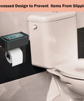 Stainless Steel Toilet Paper Holder With Shelf And Hidden Wipes Dispenser SUS304 Wall Mount next to toilet in bathroom