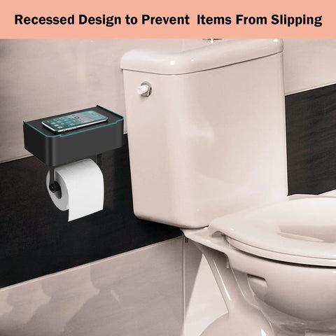 Stainless Steel Toilet Paper Holder With Shelf And Hidden Wipes Dispenser SUS304 Wall Mount next to toilet in bathroom