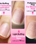 Natural nails prepared with Ultra Fast Nail Glue For Acrylics And Press Ons, process showing buffing stages for different hold.