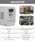 110V VFD Inverter 1500W for motors from single phase to three phase speed control shown with parameter details
