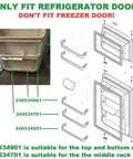 Three Pack Refrigerator Door Shelf Retainer Bars Replacement For Frigidaire And Kenmore Rack Bar Rail Diagram and Installed View