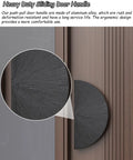 Close-up of Half Moon Barn Door Handle Hardware Set Red Double Sided Glass Door Pulls, aluminum, sliding door mount, textured finish.