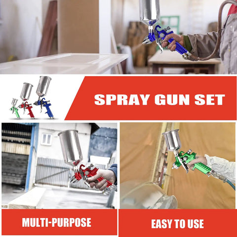 Pro HVLP Gravity Feed Spray Gun Kit with 1.0mm 1.4mm 1.8mm Nozzles and 600cc Cup in use for auto paint and DIY projects.