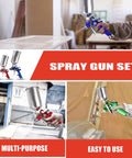 HVLP Air Spray Gun Set For Pro Grade Finishes With Gravity Feed, 9 Piece Paint Sprayer Kit in use on furniture and car projects