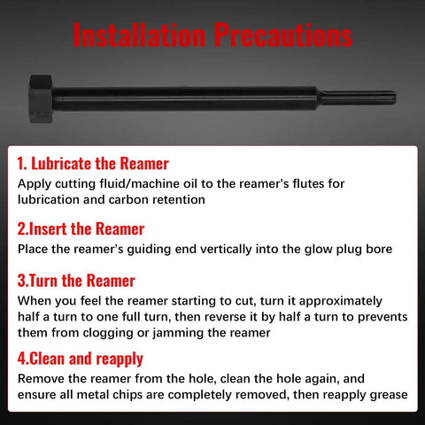 Pro Grade Glow Plug Bore Reamer Tool For Duramax Diesel Engines 6.6L 3.0L 2.8L L5P LM2 LWN LZ0 installation instructions