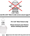 Diagram showing fitting instructions for Oversize Seeded Bubble Glass Lamp Shade 3 Pack For LED Light Fixtures Clear Globe Replacement Glass Shade For Chandeliers And Modern Lighting Glam Seeded Finish.