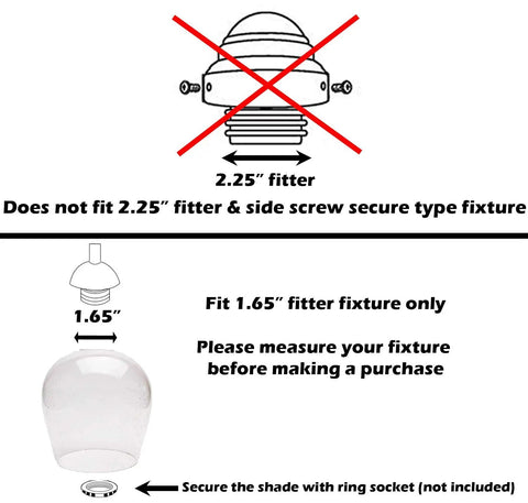 Diagram showing fitting instructions for Oversize Seeded Bubble Glass Lamp Shade 3 Pack For LED Light Fixtures Clear Globe Replacement Glass Shade For Chandeliers And Modern Lighting Glam Seeded Finish.