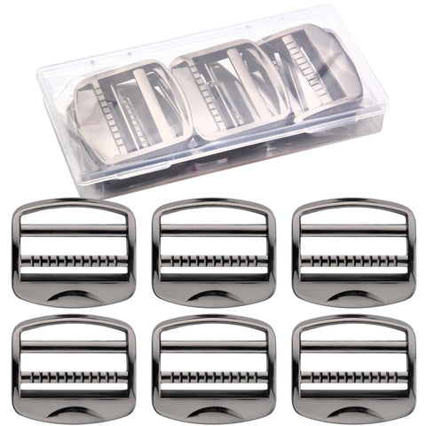 Ten Pack Heavy Duty Gunmetal Zinc Alloy Ladder Lock Sliders For Adjustable Webbing Straps With Durable Quick Release Buckles