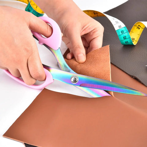 Heavy Duty 9 Inch Titanium Coated Fabric Scissors, All Purpose Sewing Shears For Cutting Fabric Leather Clothes And More, Stainless Steel Professional Tailor Scissors For Home Crafting, Pink, cutting leather