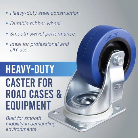 Hardy As Nails Single Nonbraked Caster Wheel Built Tough For Heavy Roadcases And Flight Cases features a durable rubber wheel with metal base.