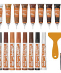 Premium Badass Wood Furniture Repair Kit That Straight Up Fixes Scratches Chips And Cracks On Floors And Cabinets With Eight Dark Wood Fillers And Markers Fast, including tubes and markers.