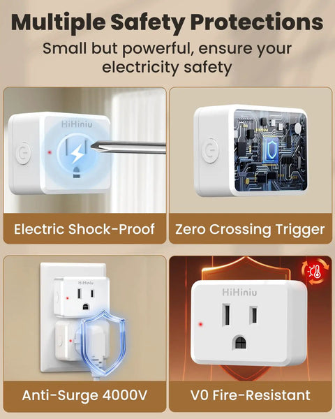 Features of Remote Control Outlet Switch With Wall Mount, Compact Plug-In Power Control For Lamps And Home Appliances, 300 Feet RF Range, Detachable Wireless Remote, Two-In-One Outlet With Spare Socket, FCC Listed, including shock-proof, zero crossing trigger, anti-surge, and fire-resistant design.