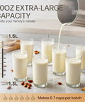 Pouring milk from 50oz Almond Milk Maker With Built In Strainer Filter For Smooth Plant Based Milk Soup And Juice In 6 To 7 Cup Batches, 304 Stainless Steel, No Mess Auto Cleaning, 8 In 1 Nut Milk Machine For Soy And Oat into glasses.