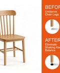 No Fuss 24 Pack Stainless Steel Adjustable Furniture Levelers for stabilizing a wooden chair's unbalanced legs.