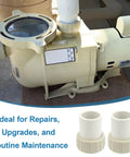 2 Pack Union Replacement Kit With Inlet And Outlet Fittings, Nuts And O Rings For Pool And Spa Pumps, shown with installed pump