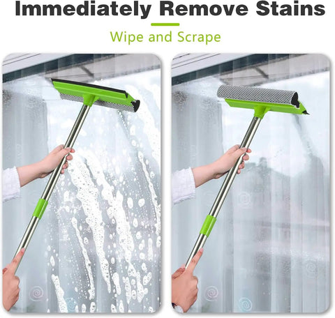 2-In-1 Window Squeegee With 30-59 Inch Stainless Steel Adjustable Handle cleaning glass window
