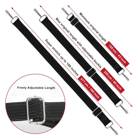 Black Adjustable Bungee Cords With Hooks Set 80 Inch Heavy Duty Elastic Straps With Metal Buckle Length Adjustment For Moving Cargo Luggage Tie Downs 4 Pack