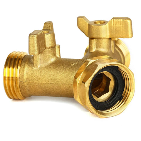 Heavy Duty Brass Garden Hose Splitter 2 Way Faucet Adapter For Outdoor Use With Easy On Off Handles Rust Proof And High Pressure Compatible Durable Outdoor Water Splitter brass two-way valve