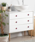 Dope Comic Colors Cabinet Knobs 4 Pack Stylish Drawer Pulls installed on white dresser cabinet