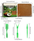 Planting Brick Compressed Fiber Reusable Mulch For Transplanting And Hydroponics package with tools and measurements.
