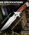 Fixed Blade Camping Knife With Sheath 6 Inch Outdoor Knife Full Tang 440C Steel Bushcraft Knife With Redwood Handle