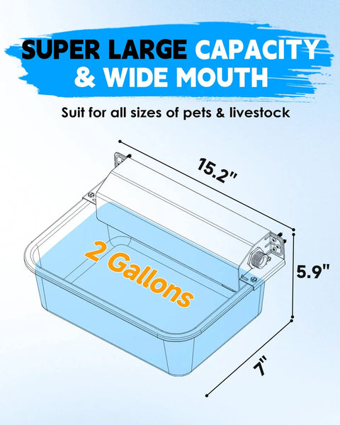 Heavy Duty Automatic Dog Water Dispenser And 2 Gallon Tough As Nails Stainless Steel Pet Water Bowl For Yard Or Barn, 2 gal capacity