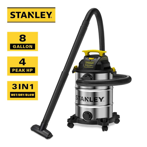 8 Gallon Wet Dry Vacuum With 4 HP Peak Motor, Heavy Duty Shop Vac With Attachments, Blower Function in stainless steel