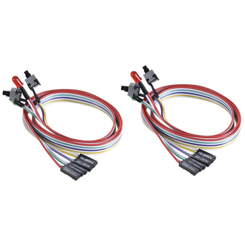 Two Pack 2 Pin PC Power Switch Cable With 27 Inch Front Bezel Push Button No Fuss On Off Reset For ATX Desktop Case LED Indicators Red And Green Includes HDD LED Signals.
