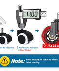 Office Chair Wheels Set Of 5 - 3 Inch Rubber Casters Replacement Universal Fit with measurement guide