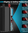 600W Pure Sine Wave Inverter For Cars And Homes, 12V DC To 120V AC Converter With LCD display showing voltage protection settings