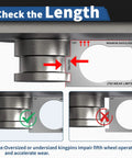 SAE J700 Compliant King Pin Gauge For Trailers Quick Three Step Wear Height And Squareness Check To Prevent Accidents Keep Your Rig Safe Durable Silver Tool For Precise Pin Measurements showing J700 wear limits and length check