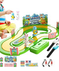 Two Player Wireless Track Motion Toy With Realistic Speed Sensing For Immersive Family Racing Fun Interactive Motion Game Competitive Or Cooperative Modes Easy Setup Keeps Everyone Active And Engaged. Colorful plastic track game with two figures and remote controls