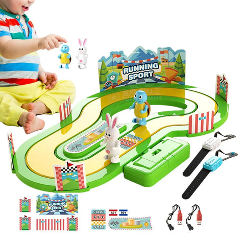 Two Player Wireless Track Motion Toy With Realistic Speed Sensing For Immersive Family Racing Fun Interactive Motion Game Competitive Or Cooperative Modes Easy Setup Keeps Everyone Active And Engaged. Colorful plastic track game with two figures and remote controls