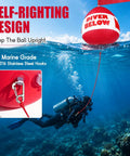 Self Righting Inflatable Surface Marker Buoy With Dive Down Flag and 8ft Rope for Freediving and Scuba Training underwater view
