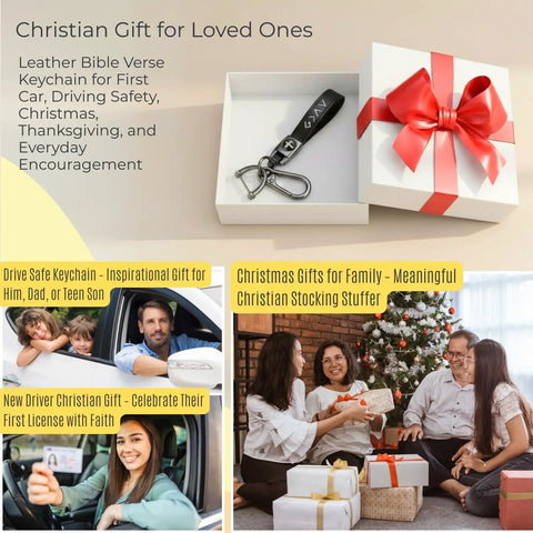 Legit Faith Driven Christian Cross Leather Keychain For Men, Heavy Duty Faux Leather Key Ring Loaded With Uplifting Scripture in gift box.