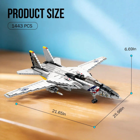 Model of F14 Fighter Jet Building Kit For Adults Dope Realistic Military Aircraft Model Collectible Plane on wooden surface