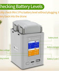 LCD Parallel Charger with Storage and Discharge for DJI Mini 4 Pro and Mini 3 Pro Batteries showing battery levels