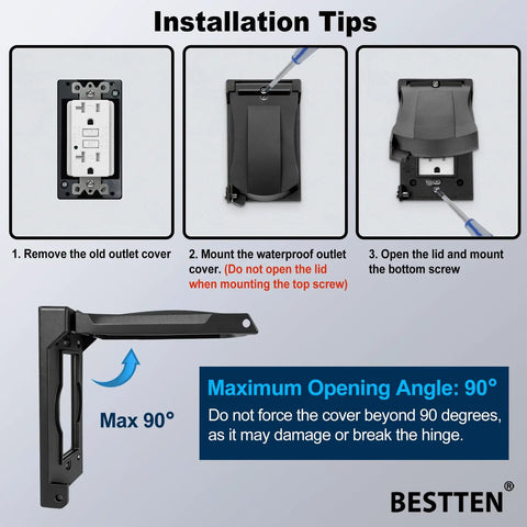 Installation guide for 10 Pack Outdoor Outlet Covers For GFCI And Decorator Receptacles, Weatherproof With Auto Closing Lid, Black