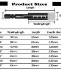 Mgtgbao dry diamond drill bit with hex shank next to a size chart showing 3/16 in and 1/4 in options