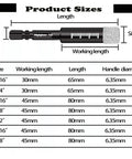 Dry Diamond Drill Bits Set Ten Pc Three Sixteenth Inch Hex Shank Core Drill Bits With Wax Cooling For Porcelain Tile Ceramic Concrete Granite Marble Hard Materials Not For Wood product size chart.
