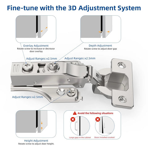 Chibery concealed cabinet hinge, 3/4 inch full overlay, satin nickel finish with clip-on plate, soft-close