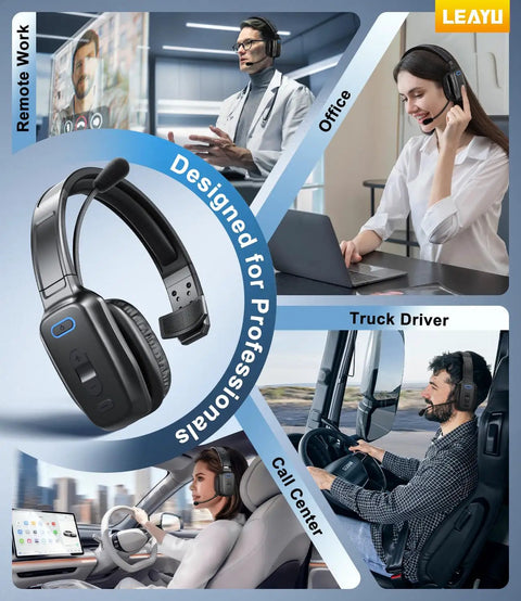 60 Hour AI Noise Canceling Bluetooth Wireless Headset With Mic For Trucks And Office Use in various professional settings