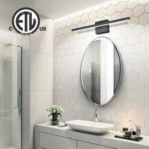 Modern Bathroom Vanity Light 23.6 Inch, 14W Dimmable LED Fixture Over Mirror in bathroom with hexagonal tiles, ETL Certified