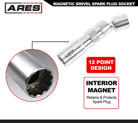 Magnetic Swivel Spark Plug Socket Set, 3/8 Inch Drive, Thin Wall Design showing 12 point design and interior magnet